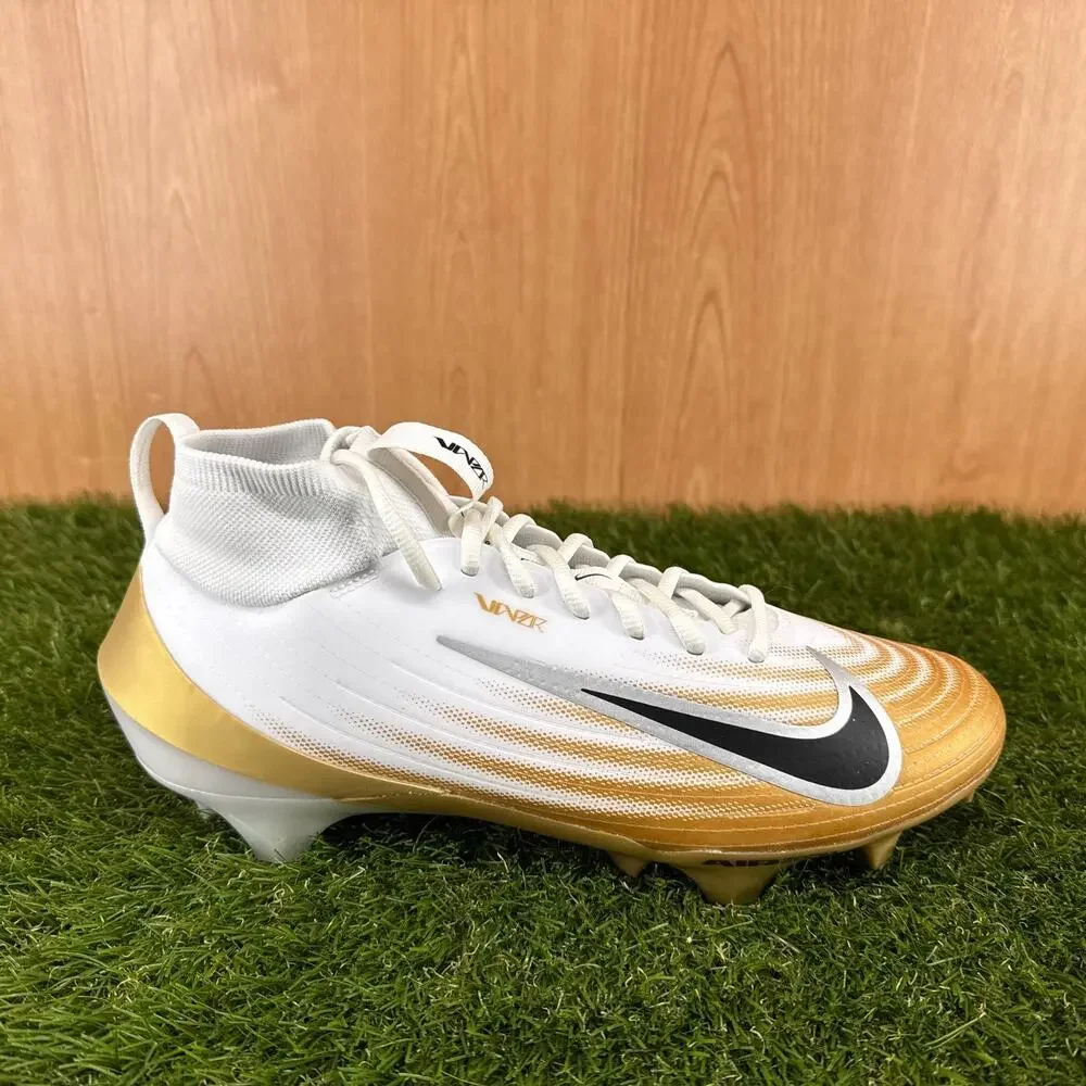 Nike Zoom Air Vapor Pro 1 White Metallic Gold Football Cleats FB3298-103 Sz 9.5